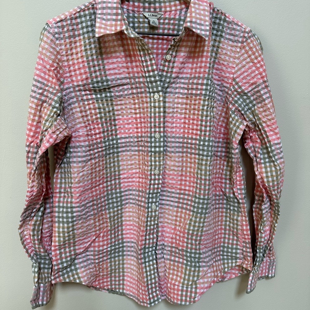 L.L. Bean Pink and Tan Checkered Shirt
